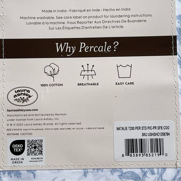 Laura Ashley Blue Floral Natalie cotton Percale 2 Standard pillowcases NWT - Picture 6 of 8